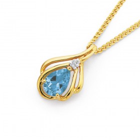 9ct+Blue+Topaz+and+Diamond+Pendant