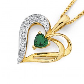 9ct+Created+Emerald+%26amp%3B+Diamond+Heart+Pendant