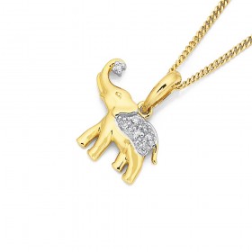 9ct+Two+Tone+Diamond+Set+Elephant+Pendant