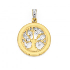 9ct+Two+Tone+Diamond+Bail+Tree+Of+Life+Circle+Pendant