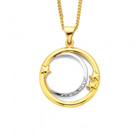 9ct+Two+Tone+Double+Circle+Diamond+Set+Pendant