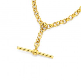 9ct+45cm+Round+Belcher+T-Bar+Fob+Necklace