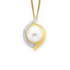 9ct+Freshwater+Pearl+%26amp%3B+Diamond+Twist+Pendent