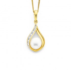 9ct+Freshwater+Pearl+%26amp%3B+Diamond+Pendant