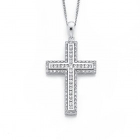 9ct-White-Gold-Diamond-Cross-Pendant on sale
