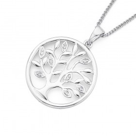 9ct+White+Gold+Diamond+Tree+of+Life+Pendant