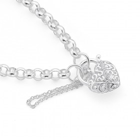 Sterling+Silver+20cm+Belcher+Bracelet+with+Cubic+Zirconia+Padlock