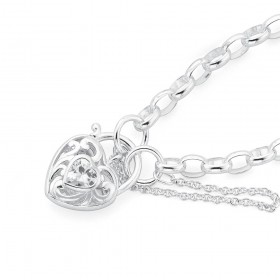 Sterling+Silver+Cubic+Zirconia+Scroll+Padlock+Bracelet