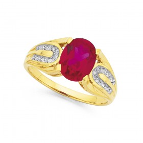 9ct-Synthetic-Ruby-Diamond-Ring on sale