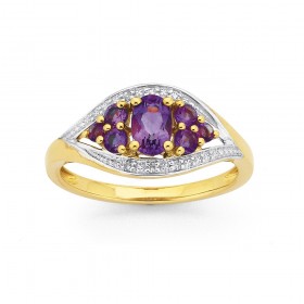 9ct+Amethyst+%26amp%3B+Diamond+Ring