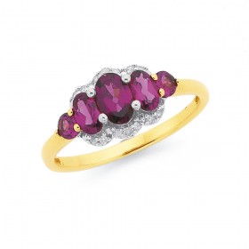 9ct+Rhodolite+Garnet+%26amp%3B+Diamond+Ring