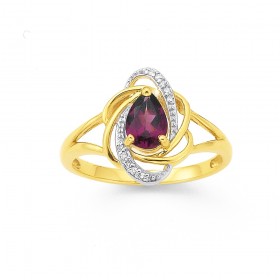 9ct-Rhodolite-Garnet-Diamond-Ring on sale