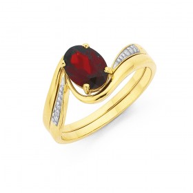 9ct-Gold-Garnet-Diamond-Duo-Set on sale