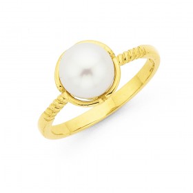 9ct+Gold+Pearl+Ring