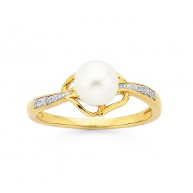 9ct+Freshwater+Pearl+%26amp%3B+Diamond+Ring