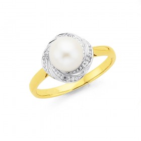 9ct+Freshwater+Pearl+%26amp%3B+Diamond+Ring