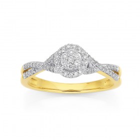 9ct+Halo+Diamond+Cluster+Ring