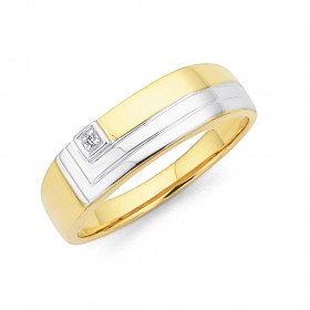 9ct+Gents+Two+Tone+Diamond+Ring+Size+U