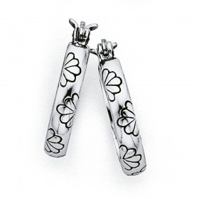 Flower+Engraved+Hoops+in+Sterling+Silver