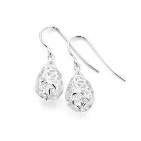 Sterling+Silver+Pear+Filigree+Drop+Hook+Earrings