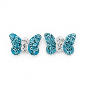 Sterling+Silver+Blue+Crystal+Butterfly+Earrings