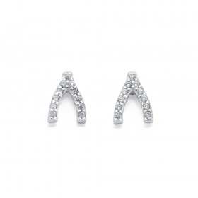 Sterling+Silver+Cubic+Zirconia+Wishbone+Studs