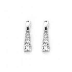 Three+Stone+Cubic+Zirconia+Drop+Earrings+in+Sterling+Silver