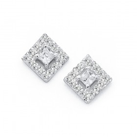 Fancy+Square+Cubic+Zirconia+Studs+in+Sterling+Silver