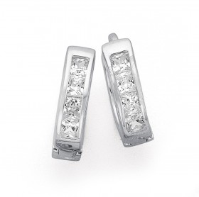 Princess+Cubic+Zirconia+Huggie+Earrings+in+Sterling+Silver