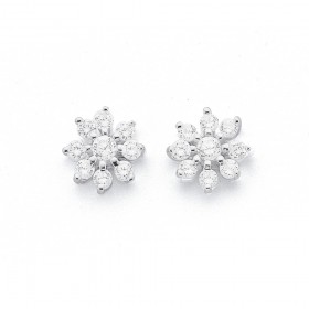 Cubic+Zirconia+Cluster+Stud+Earrings+in+Sterling+Silver