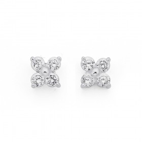 Sterling+Silver+Cubic+Zirconia+Flower+Studs