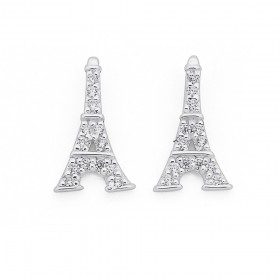 Cubic+Zirconia+Eiffel+Tower+Stud+Earrings+in+Sterling+Silver