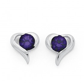 Purple+Cubic+Zirconia+Heart+Studs+in+Sterling+Silver