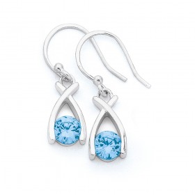 Blue+Cubic+Zirconia+Crossover+Earrings+in+Sterling+Silver