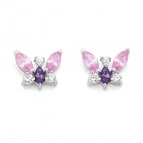 Cubic+Zirconia+Butterfly+Studs+in+Sterling+Silver