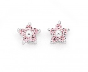 Sterling+Silver+Pink+Cubic+Zirconia+Flower+Earrings