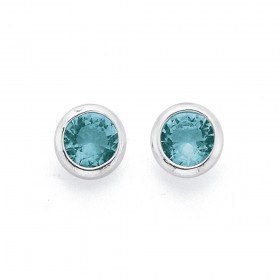 4mm+Aquamarine+Cubic+Zirconia+Studs+in+Sterling+Silver