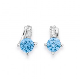 Blue+and+White+Cubic+Zirconia+Studs+in+Sterling+Silver