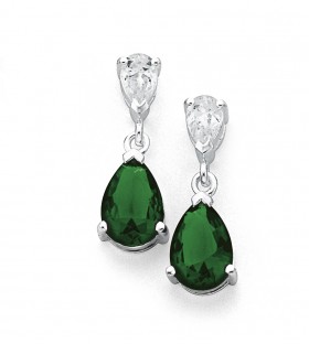 Pear+Green+Cubic+Zirconia+Drop+Earrings+in+Sterling+Silver