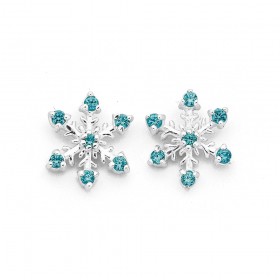 Blue+Cubic+Zirconia+Snowflake+Studs+in+Sterling+Silver