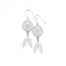 Aqua+Cubic+Zirconia+Dreamcatcher+Earrings+in+Sterling+Silver