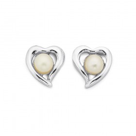 Freshwater+Pearl+Heart+Stud+Earrings+in+Sterling+Silver