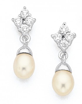 Freshwater+Pearl+%26amp%3B+Cubic+Zirconia+Earrings+in+Sterling+Silver