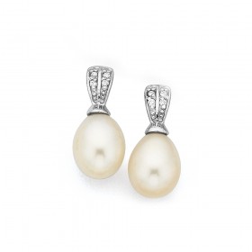 Sterling+Silver+White+Freshwater+Pearl+%26amp%3B+Cubic+Zirconia+Studs