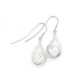 Freshwater+Pearl+Earring+in+Sterling+Silver+Swirl+Setting