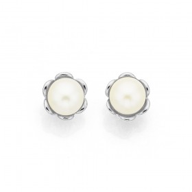 Sterling-Silver-Freshwater-Pearl-Flower-Studs on sale