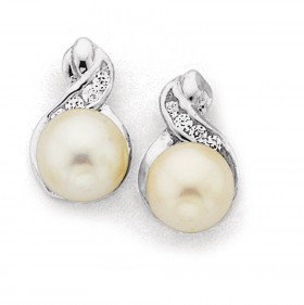 Sterling-Silver-6mm-Freshwater-Pearl-Cubic-Zirconia-Crossover-Earrings on sale