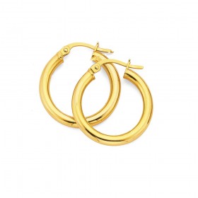 9ct+15mm+Polished+Hoop+Earrings