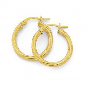 9ct+15mm+Twist+Hoop+Earrings