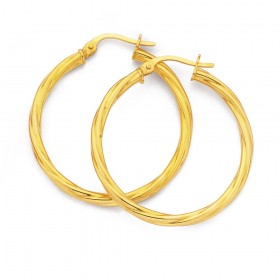 25mm+Twist+Hoop+Earrings+in+9ct+Yellow+Gold